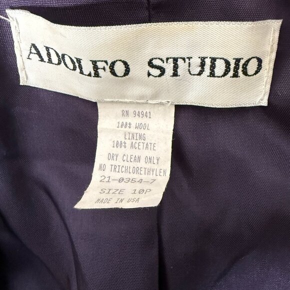 Adolfo Studio Blazer 10 Petite Navy Double Breasted Great Buttons 100% Wool - Picture 3 of 7